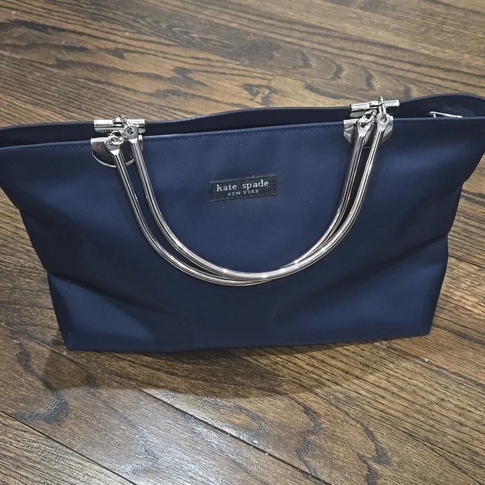 Kate Spade Vintage Small Satchel Navy Purse Metal Handles RARE